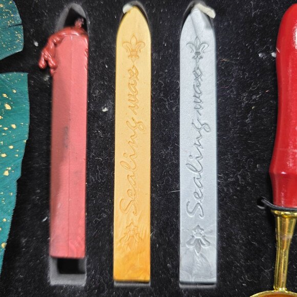 Calligraphy Wax Seal Set Feather Quill Sealing Wax fleur de lis stamp writing - Picture 3 of 8